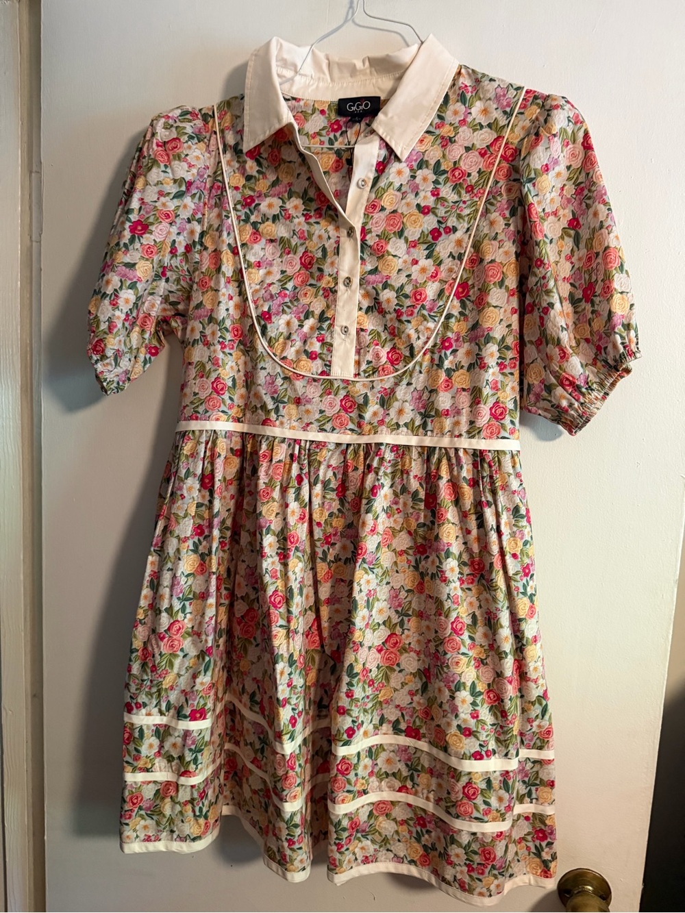 GIGIO USA Cream Midi Dress with Floral Lining
